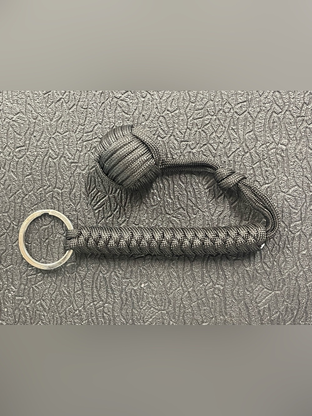 Black Paracord Monkey Fist Keychain with Silver Ring -